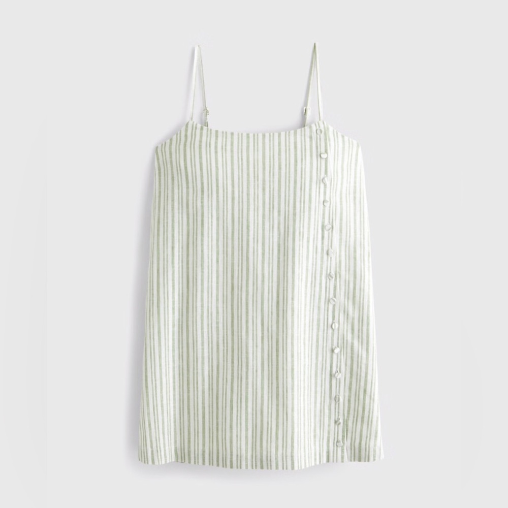 Abercrombie & Fitch Green Stripe Linen-Blend Button Skort size Small Petite - Picture 7 of 8